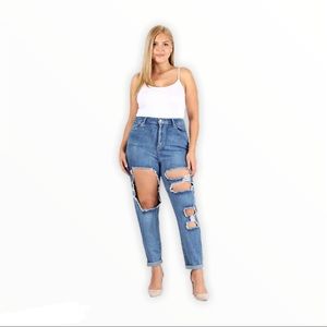 Thigh cut out jeans